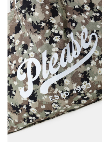 Shopper met camouflageprint en bloemenmotief Please