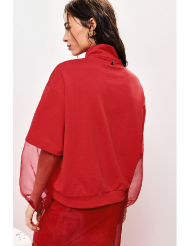 Sweater met transparante pofmouwen en rits van Dixie