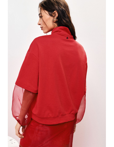 Sweater met transparante pofmouwen en rits van Dixie