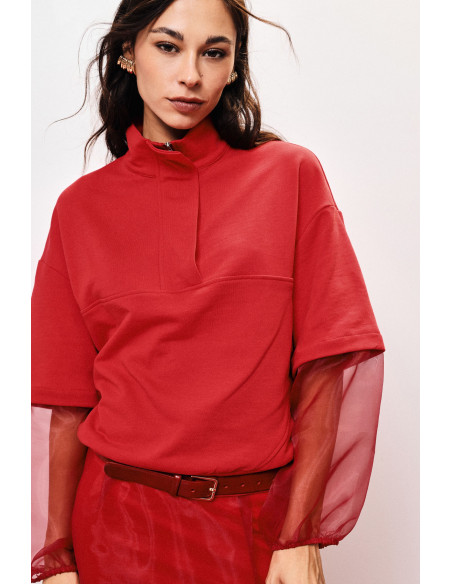 Sweater met transparante pofmouwen en rits van Dixie