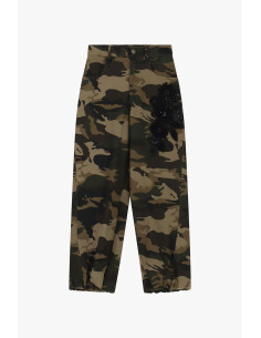 Dixie Palazzo-broek met camouflageprint en borduursel aan de zijkant 2