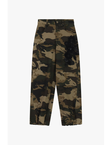 Dixie Palazzo-broek met camouflageprint en borduursel aan de zijkant