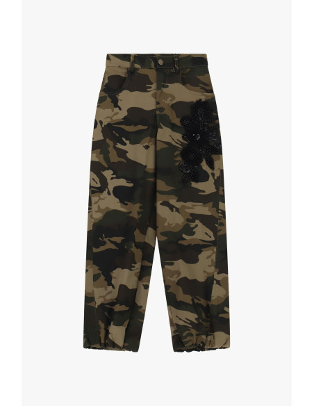 Dixie Palazzo-broek met camouflageprint en borduursel aan de zijkant