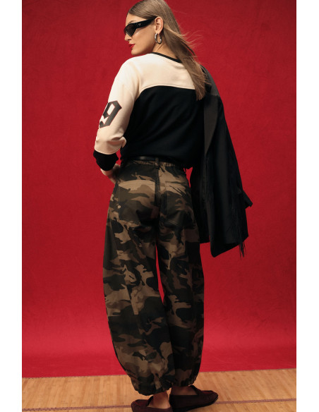 Dixie Palazzo-broek met camouflageprint en borduursel aan de zijkant