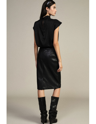 Dixie kokerrok met hoge taille en chevronmotief