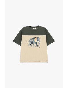 Dixie T-shirt met korte mouwen, olifantprint en contrasterende inzetstukken 2