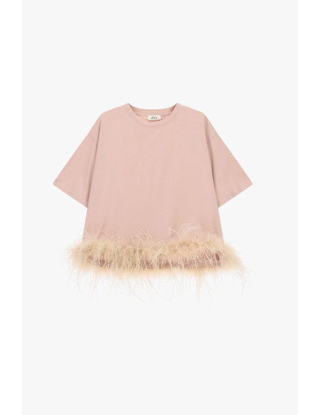 Dixie T-shirt met korte mouwen en veren aan de onderkant