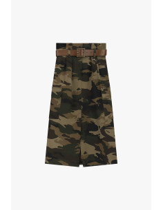 Dixie halflange rok met camouflageprint en riem 2