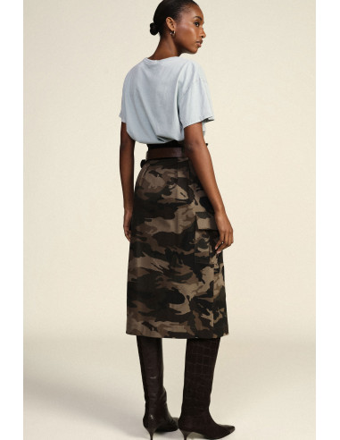 Dixie halflange rok met camouflageprint en riem