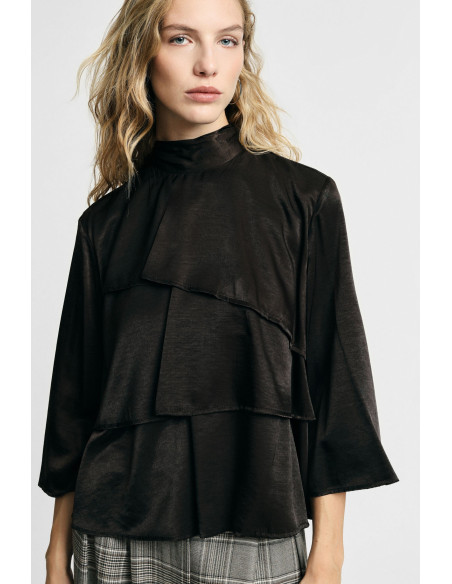 Blouse met ruches, lange mouwen en hoge kraag Alsjeblieft