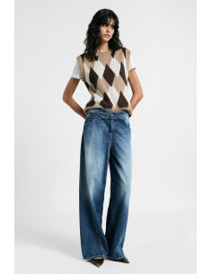 Wide-leg jeans met middelhoge taille en gewassen effect alstublieft