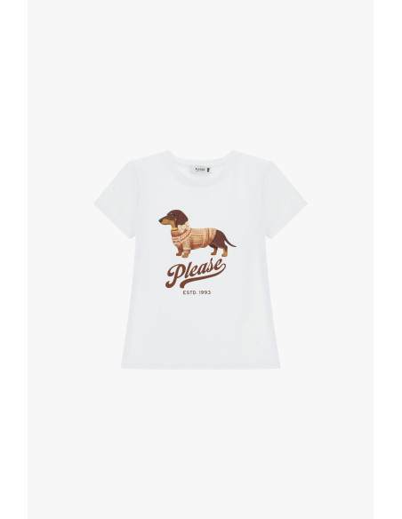 T-shirt met ronde hals en hondenprint Please Please