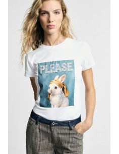 T-shirt met ronde hals en print van een versierd konijn Please