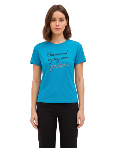 Regular T-shirt van katoen met slogan en strass-steentjes Rinascimento
