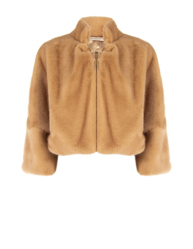 Cropped jas van imitatiebont met ritssluiting Rinascimento