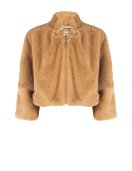 Cropped jas van imitatiebont met ritssluiting Rinascimento