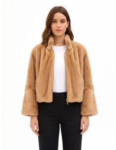 Cropped jas van imitatiebont met ritssluiting Rinascimento
