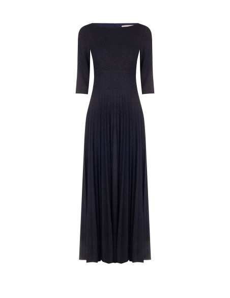 Lange geplisseerde skaterjurk van lurex met glittereffect en 3/4-mouwen Rinascimento