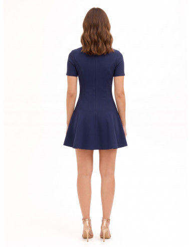 Korte jurk met lage taille van scuba-crêpe met logo-rits Rinascimento