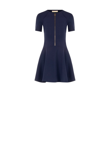 Korte jurk met lage taille van scuba-crêpe met logo-rits Rinascimento