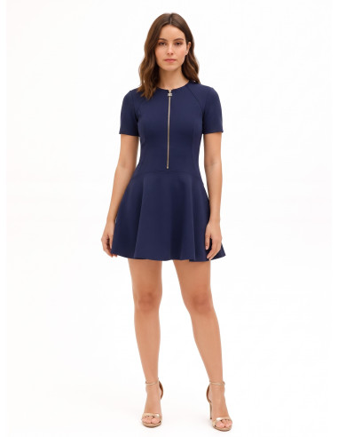 Korte jurk met lage taille van scuba-crêpe met logo-rits Rinascimento
