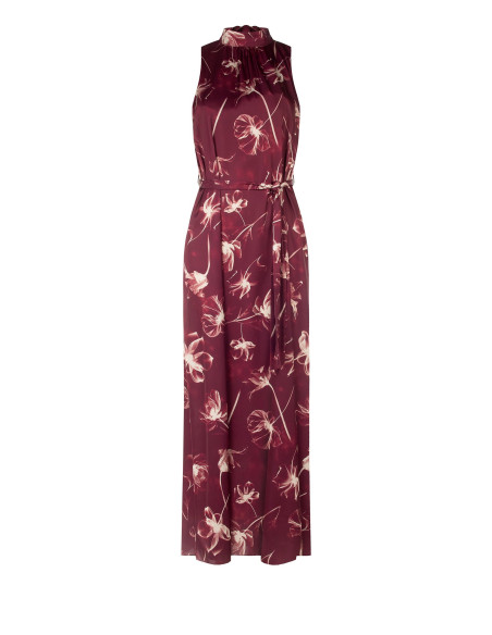 Midi-jurk van satijn met grote bloemen, een halslijn en een strik aan de achterkant Rinascimento
