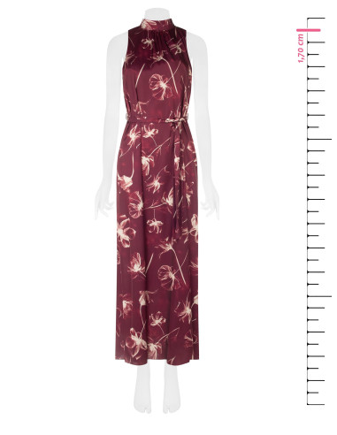 Midi-jurk van satijn met grote bloemen, een halslijn en een strik aan de achterkant Rinascimento