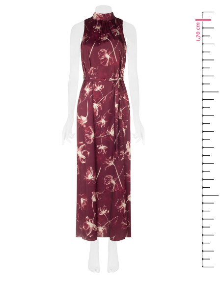 Midi-jurk van satijn met grote bloemen, een halslijn en een strik aan de achterkant Rinascimento