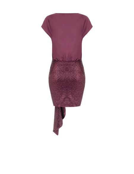 Korte jurk met 2-delige look, satijnen top en overslagrok met pailletten Rinascimento
