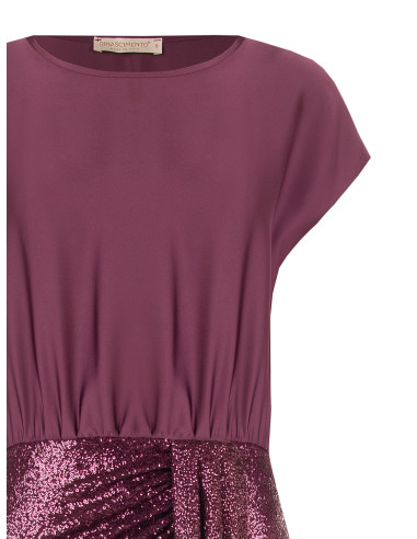 Korte jurk met 2-delige look, satijnen top en overslagrok met pailletten Rinascimento
