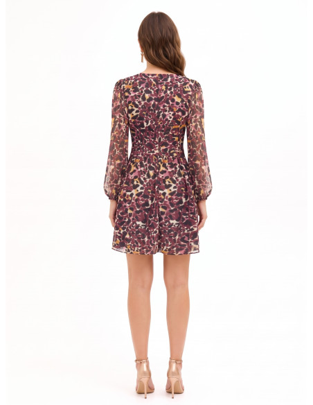 Korte jurk van georgette met dierenprint en lurexdetails Rinascimento