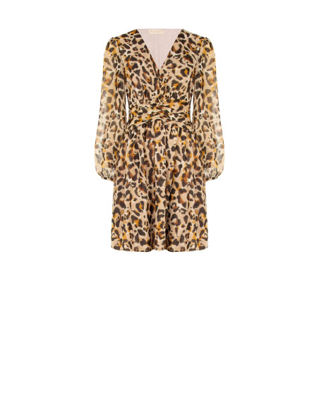 Korte jurk van georgette met dierenprint en lurexdetails Rinascimento