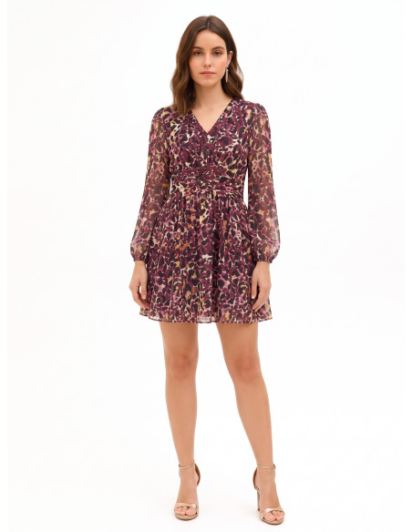 Korte jurk van georgette met dierenprint en lurexdetails Rinascimento