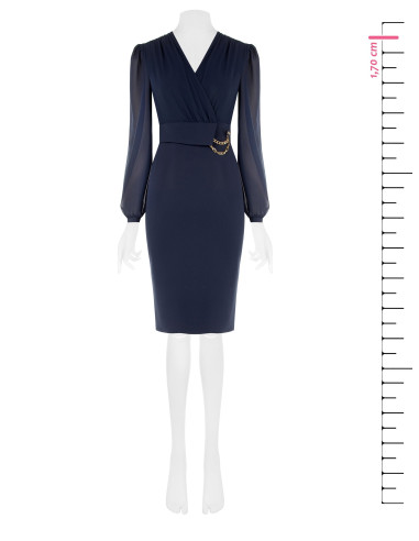 Kokerjurk met 2-delige look, gekruiste V-hals in georgette en rok van scuba-crêpe Rinascimento