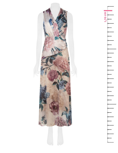 Lange jurk met satijnen lijfje en rok van gebloemde georgette Rinascimento