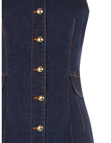 Kokerjurk met overhemdkraag van elastische denim, Zero-wassing Rinascimento
