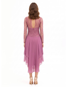 Midi-jurk met puntige zoom van georgette en kanten top met bustiereffect Rinascimento 2