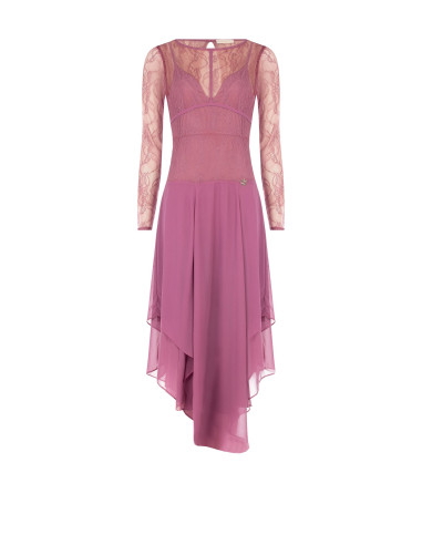 Midi-jurk met puntige zoom van georgette en kanten top met bustiereffect Rinascimento