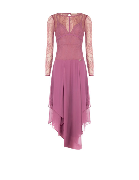 Midi-jurk met puntige zoom van georgette en kanten top met bustiereffect Rinascimento