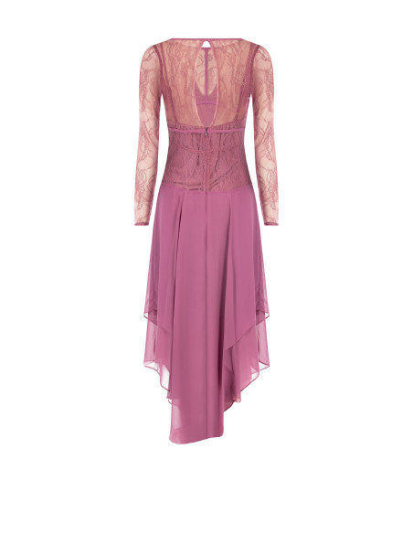 Midi-jurk met puntige zoom van georgette en kanten top met bustiereffect Rinascimento