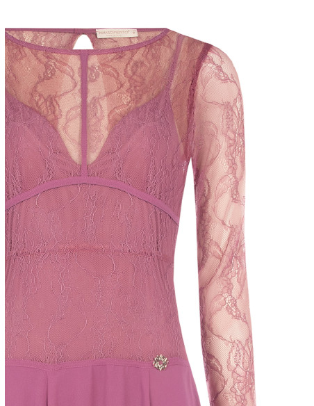 Midi-jurk met puntige zoom van georgette en kanten top met bustiereffect Rinascimento
