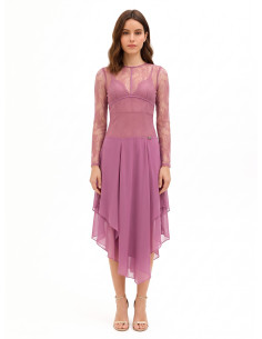 Midi-jurk met puntige zoom van georgette en kanten top met bustiereffect Rinascimento