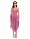Midi-jurk met puntige zoom van georgette en kanten top met bustiereffect Rinascimento