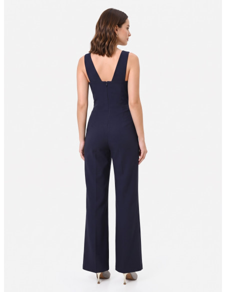 Jumpsuit met wijde pijpen van scuba-crêpe en decoratieve gesp Rinascimento