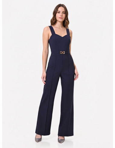 Jumpsuit met wijde pijpen van scuba-crêpe en decoratieve gesp Rinascimento