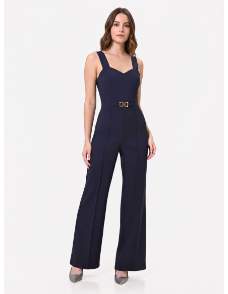 Jumpsuit met wijde pijpen van scuba-crêpe en decoratieve gesp Rinascimento