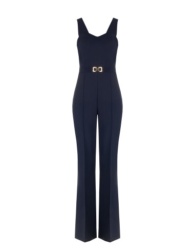 Jumpsuit met wijde pijpen van scuba-crêpe en decoratieve gesp Rinascimento
