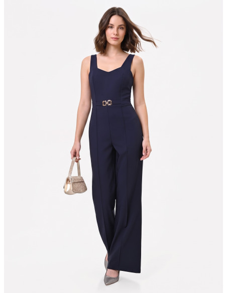 Jumpsuit met wijde pijpen van scuba-crêpe en decoratieve gesp Rinascimento
