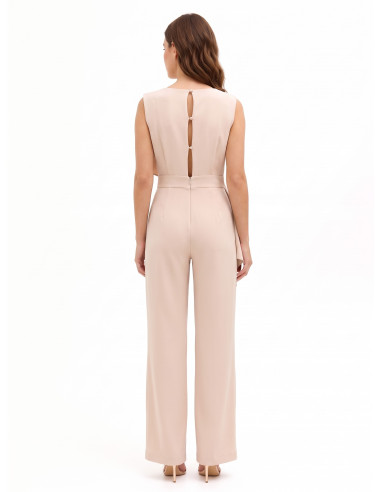 Volledige palazzo-jumpsuit van cadistof met drapering en juweeldetail Rinascimento