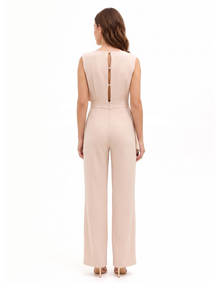 Volledige palazzo-jumpsuit van cadistof met drapering en juweeldetail Rinascimento
